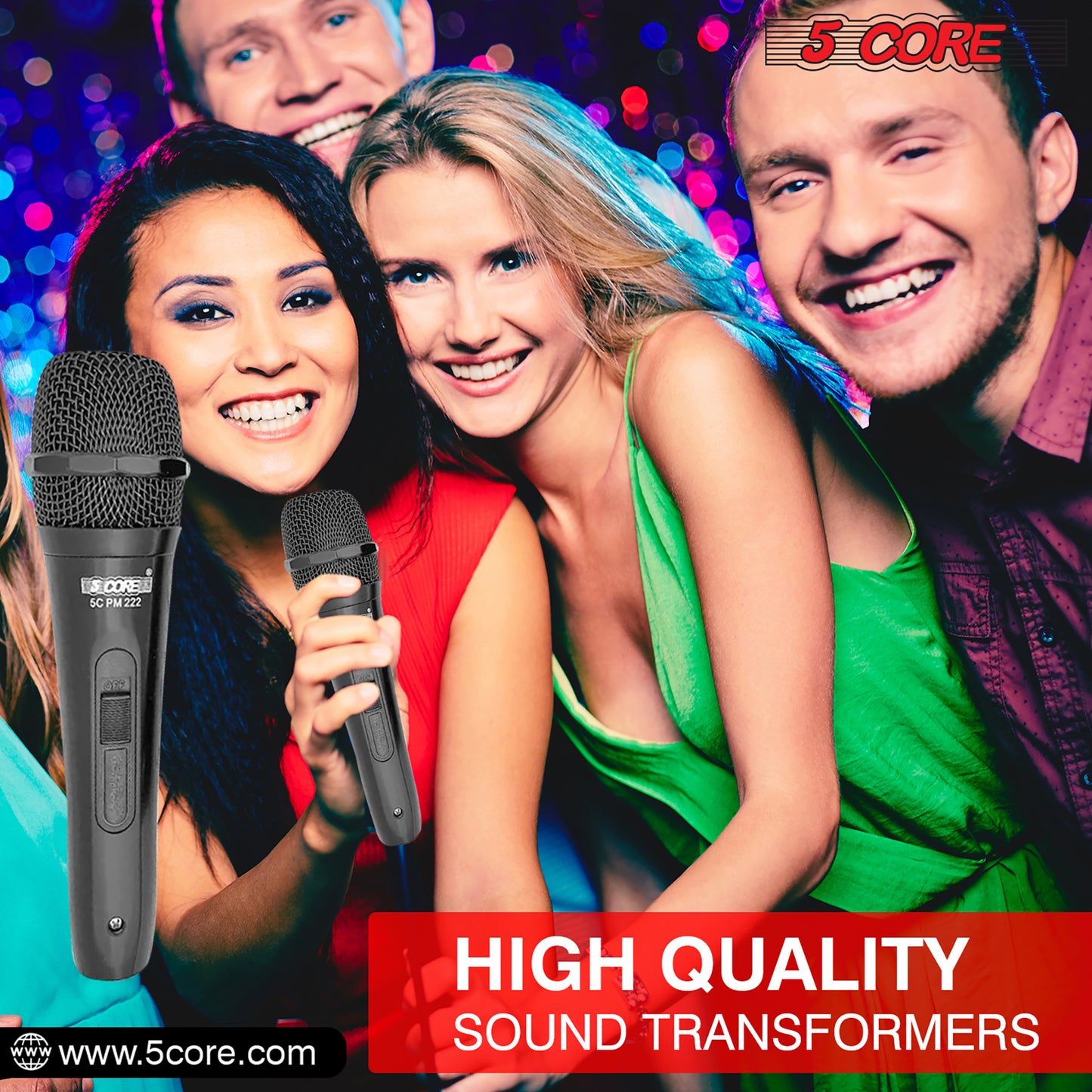 5 Core Microphone XLR Dynamic Mic Karaoke Singing Handheld Microfono Wired Professional Unidirectional 1/4 Plug In Cord Connection for Vocal DJ Music - PM-222