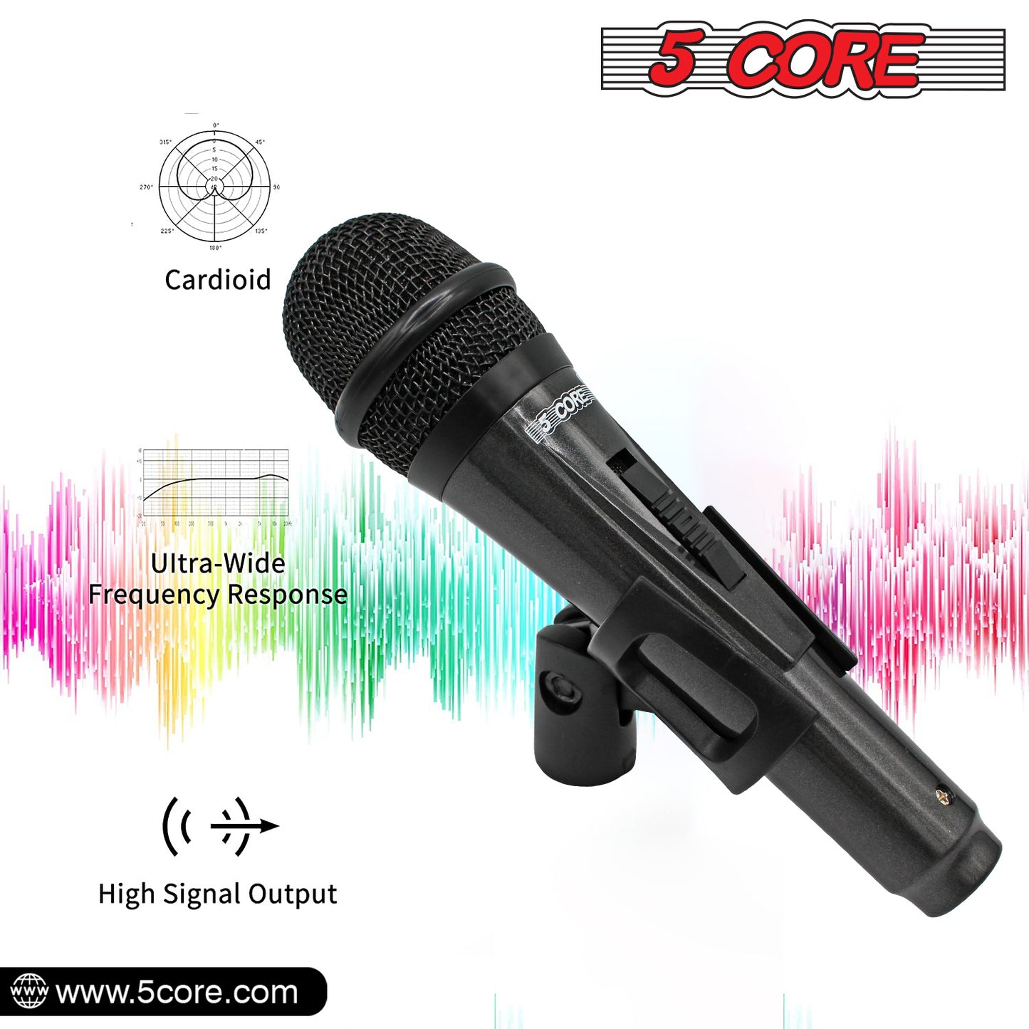 5 Core Microphone XLR Dynamic Mic Karaoke Singing Handheld Microfono Wired Professional Unidirectional 1/4 Plug In Cord Connection for Vocal DJ Music - PM 816