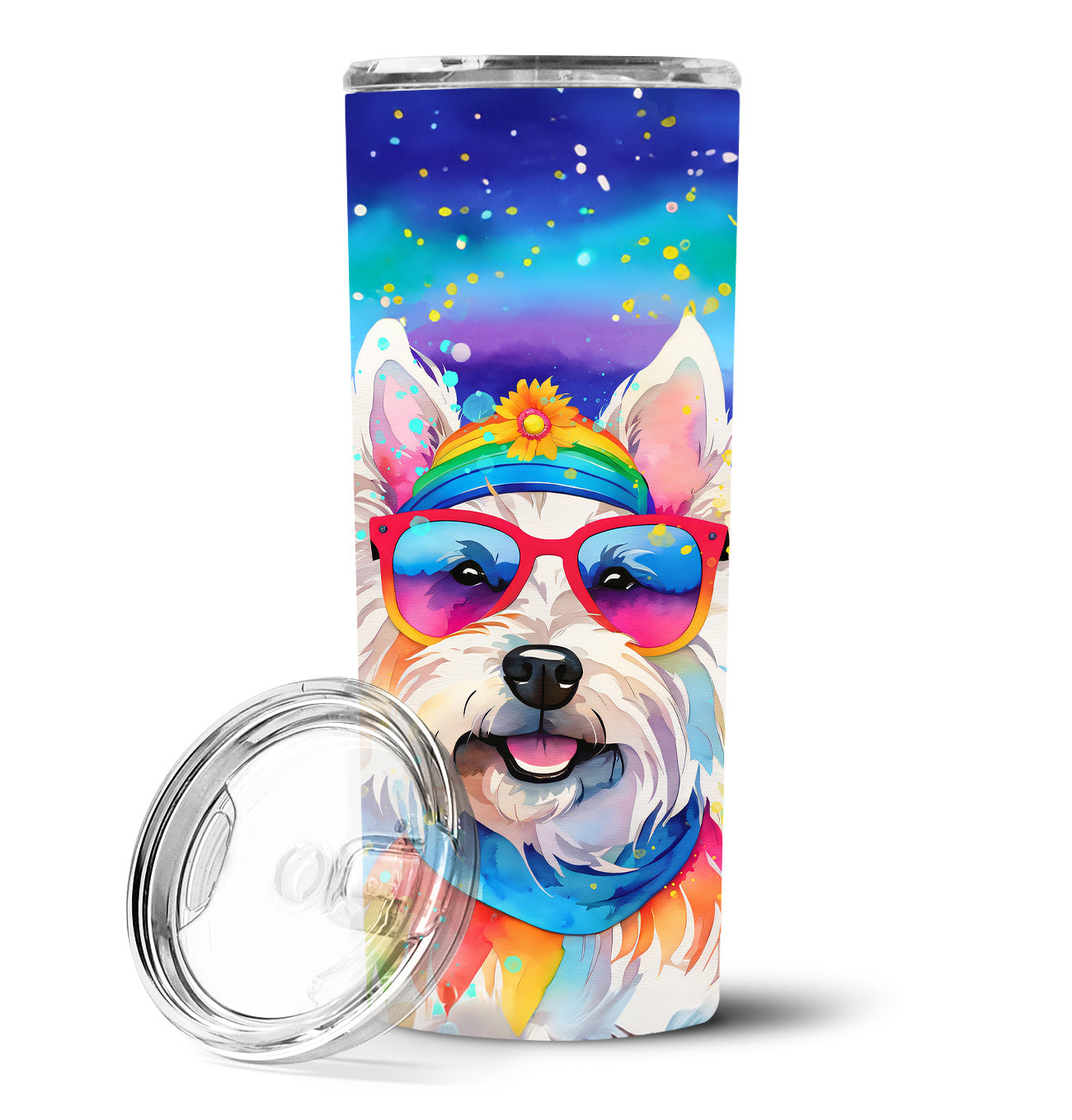 Westie Hippie Dawg Stainless Steel Skinny Tumbler Vacuum Double Walled Reusable Insulated Tumbler Travel Cup for Coffee Cocktails Gift with Lid, 20 oz