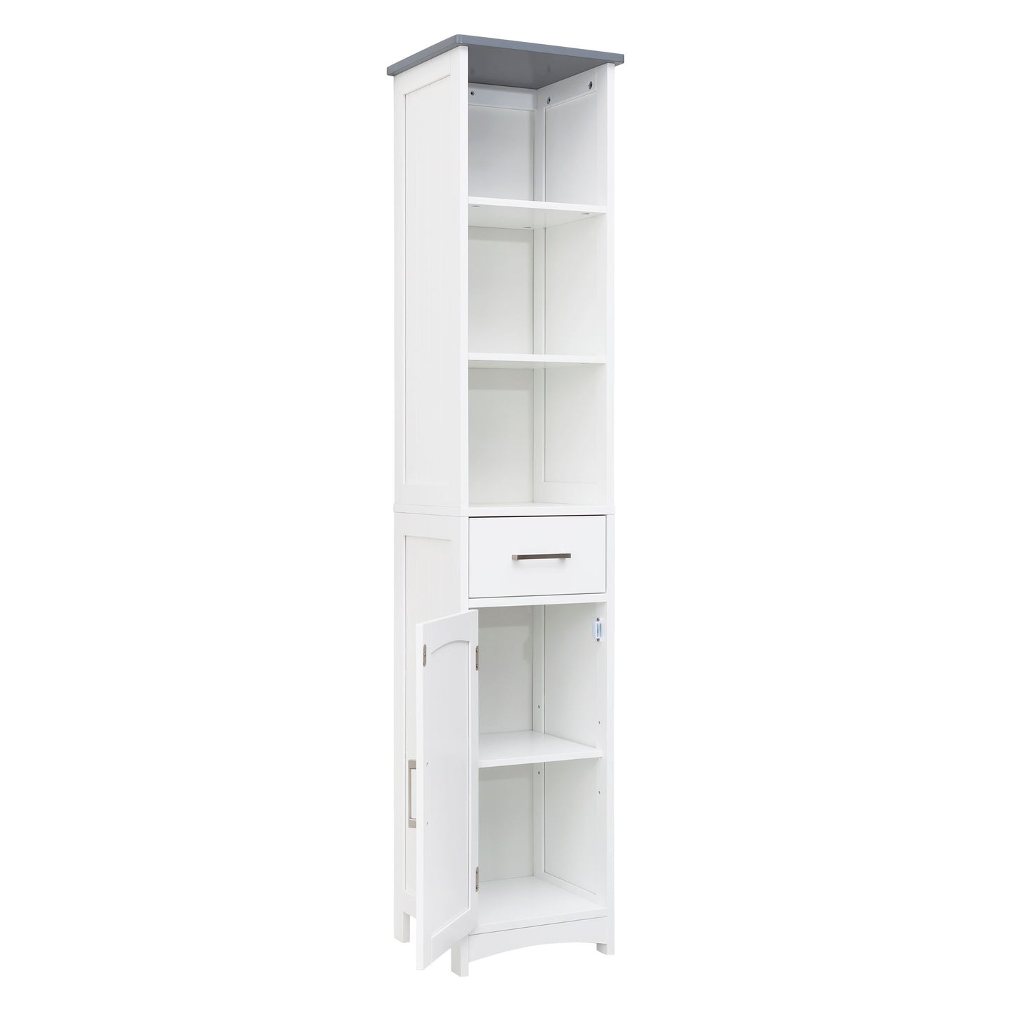 FRALIMK Bathroom Storage Cabinet, Tall Slim Cabinet with 3 Shelves & Door, Floor Freestanding Linen Cabinet for Living Room, White