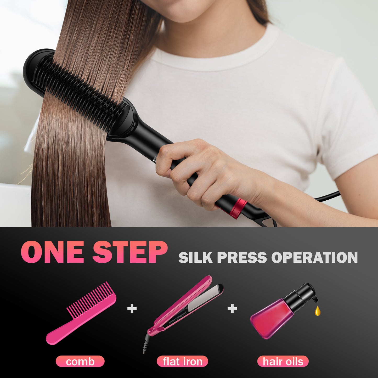 MiroPure Hair Straightener Brush, Hair Straightener Comb, 2-in-1 Ionic Straightening Brush with LCD Display, 13 Temperature Settings 30s Fast Even Heating Dual Voltage, Anti-Scald