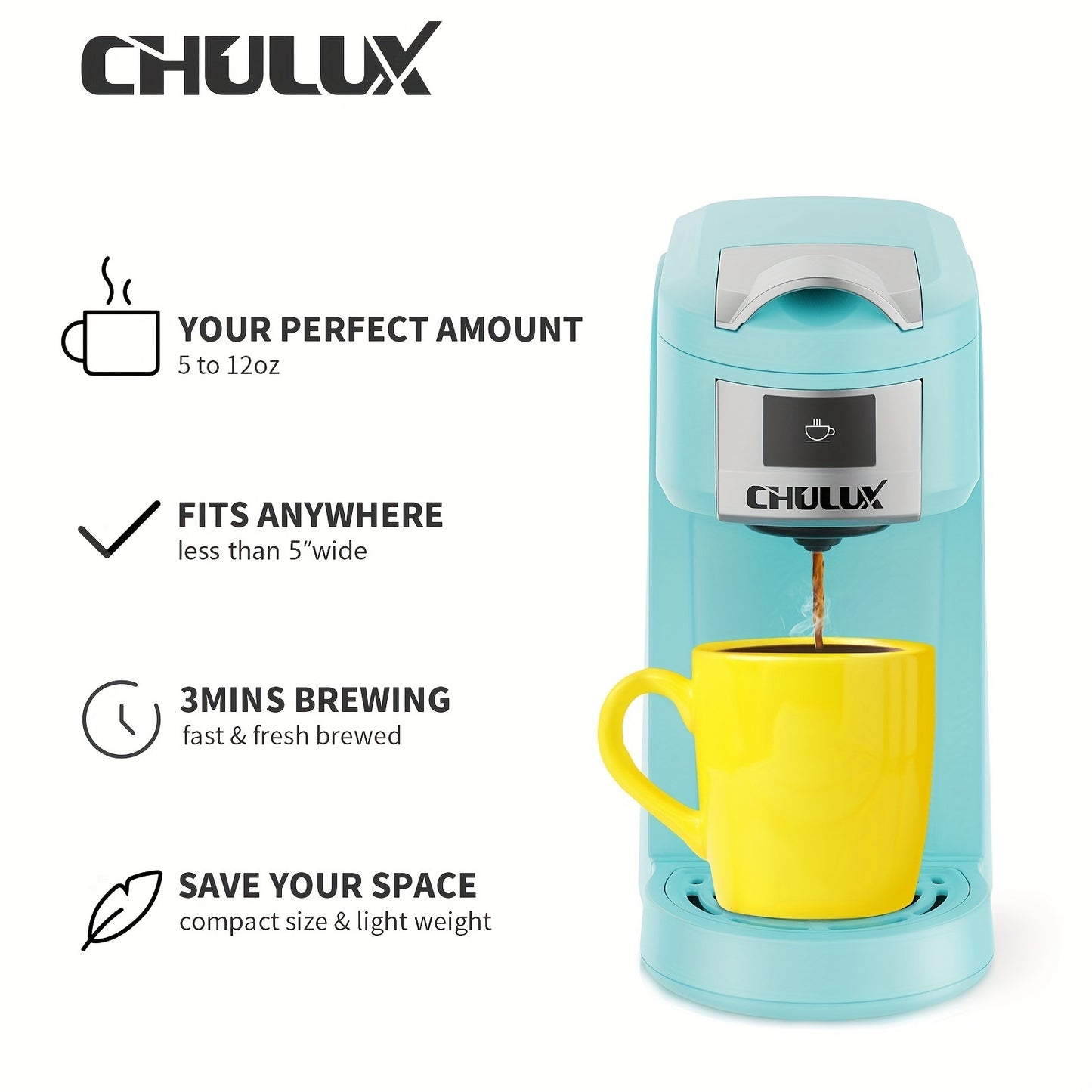 CHULUX Upgrade Single Serve Coffee Maker for K CUP, Mini Coffee Maker Single Cup 5-12oz Coffee Brewer, 3 in 1 Coffee Machine for K Cups Pod Capsule Ground Coffee Tea, One Touch Fast Brewing in Minutes