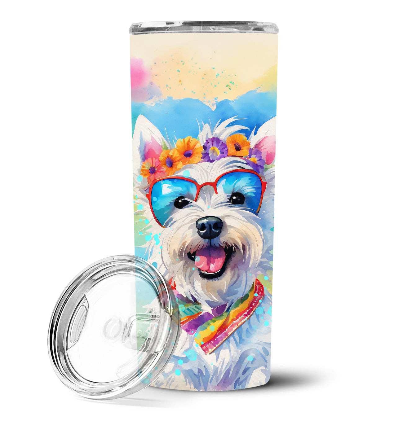 Westie Hippie Dawg Stainless Steel Skinny Tumbler Vacuum Double Walled Reusable Insulated Tumbler Travel Cup for Coffee Cocktails Gift with Lid, 20 oz