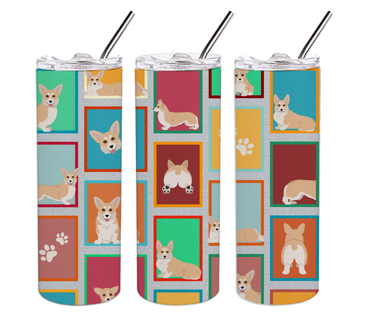 Lots of Fawn Pembroke Corgi Stainless Steel Skinny Tumbler Vacuum Double Walled Reusable Insulated Tumbler Travel Cup for Coffee Cocktails Gift with Lid, 20 oz