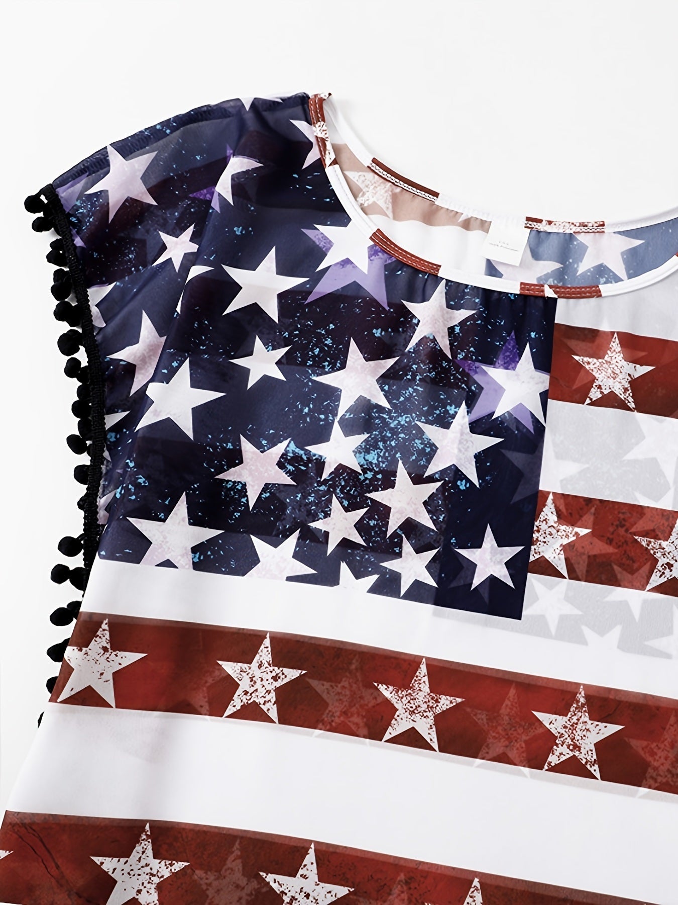 Plus Size American Flag Print Cover Up; Women's Plus Casual Round Neck Short Cover Up