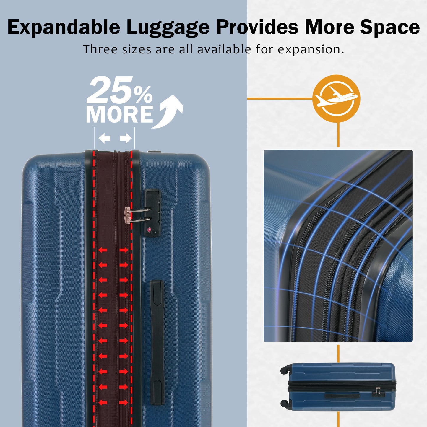 2 Piece Luggage Set with Bags Expanable Spinner Wheels ABS Lightweight Suitcase with TSA Lock 20inch+28inch