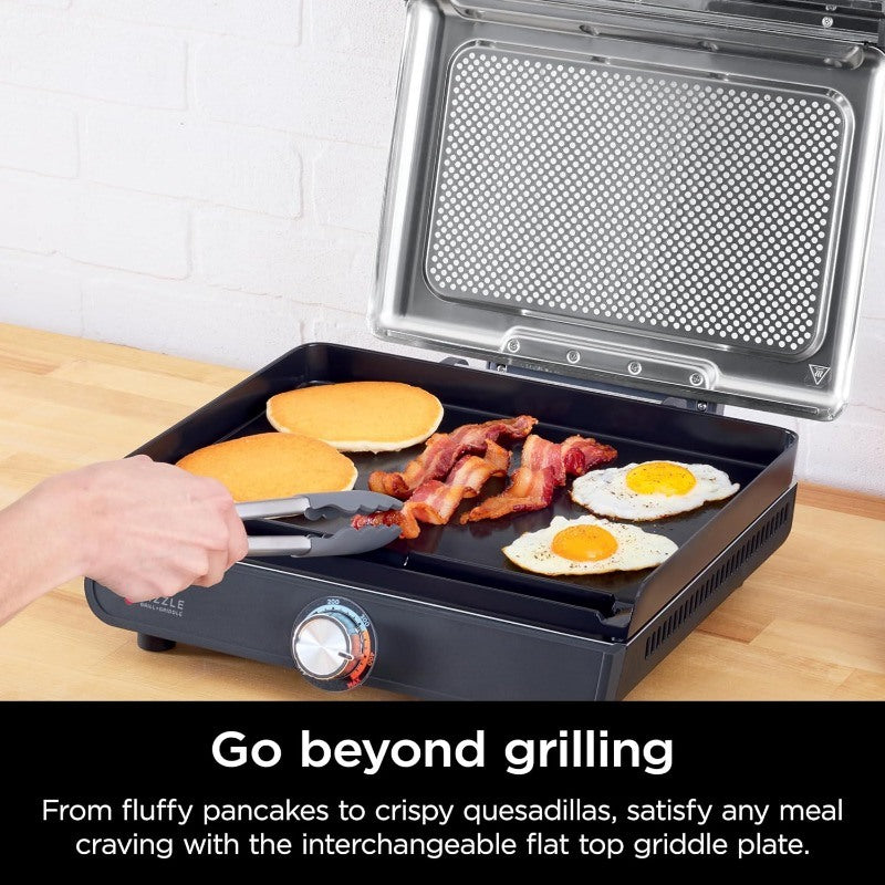 Ninja GR101 Sizzle Smokeless Indoor Grill & Griddle, 14'' Interchangeable Nonstick Plates, Dishwasher-Safe Removable