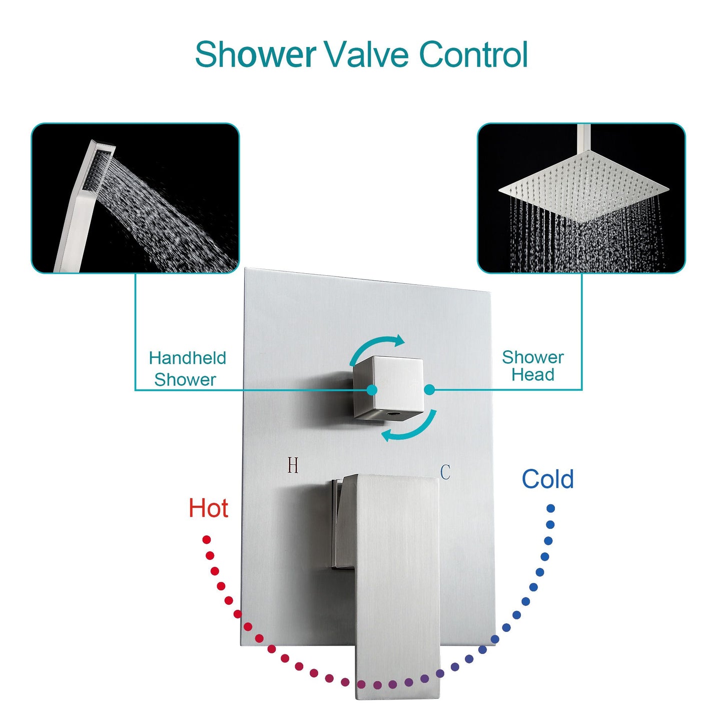 16\" Rainfall Shower Head and Handhled Shower Head,Ceiling Mounted Matte Black Shower System