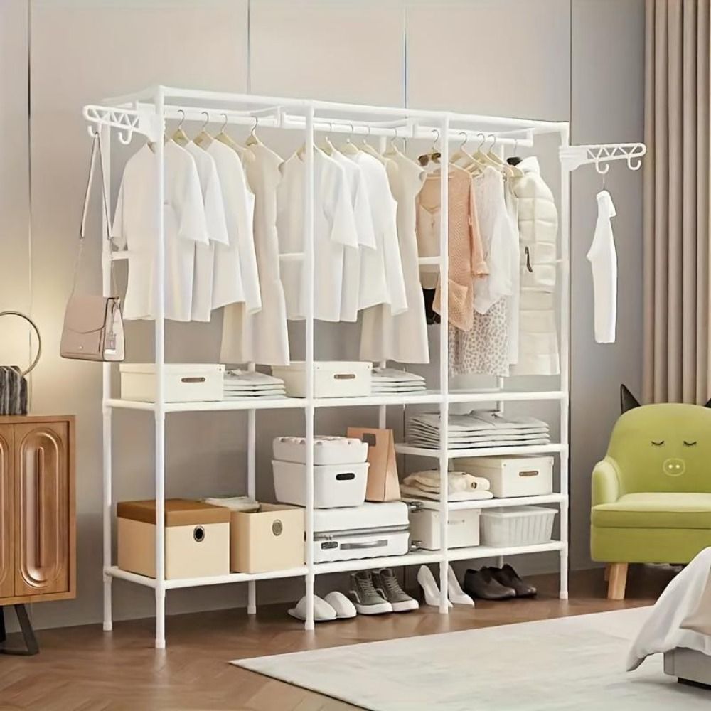 Home, Storage Rack Clothes Rack Heavy Duty Clothes Rack for Hanging Clothes, Rack, Wooden Stereo Rack Self-Standing Wardrobe Wardrobe Rack, Corner L-shaped Wardrobe