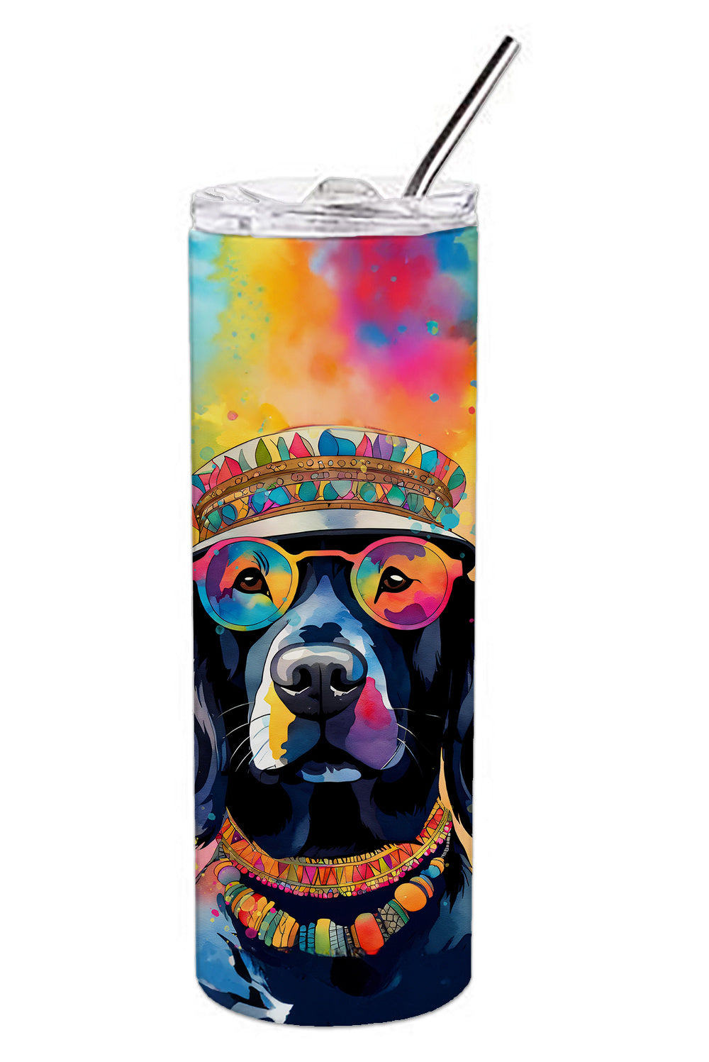 Black Labrador Hippie Dawg Stainless Steel Skinny Tumbler Vacuum Double Walled Reusable Insulated Tumbler Travel Cup for Coffee Cocktails Gift with Lid, 20 oz