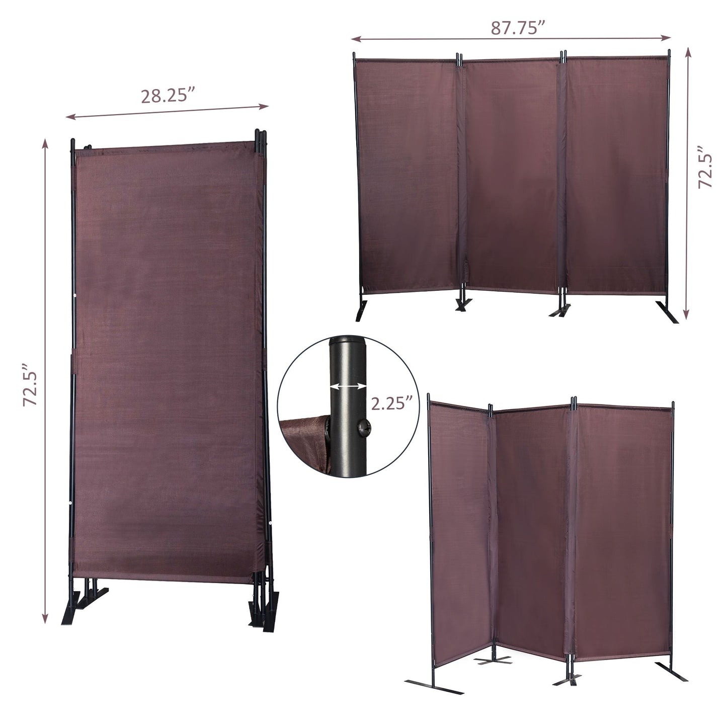 6 Ft Modern Room Divider, 3-Panel Folding Privacy Screen w/ Metal Standing, Portable Wall Partition XH