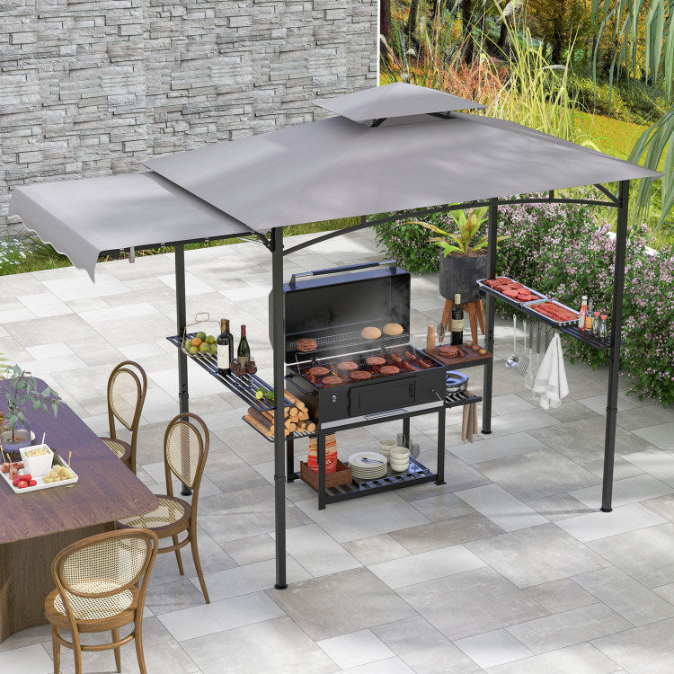 10.5 x 5 FT Grill Gazebo with Side Awning and Double-Tiered Top