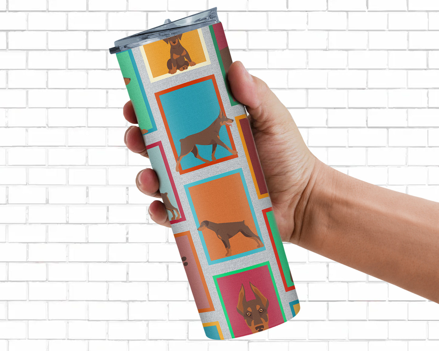 Lots of Red Doberman Pinscher Stainless Steel Skinny Tumbler Vacuum Double Walled Reusable Insulated Tumbler Travel Cup for Coffee Cocktails Gift with Lid, 20 oz