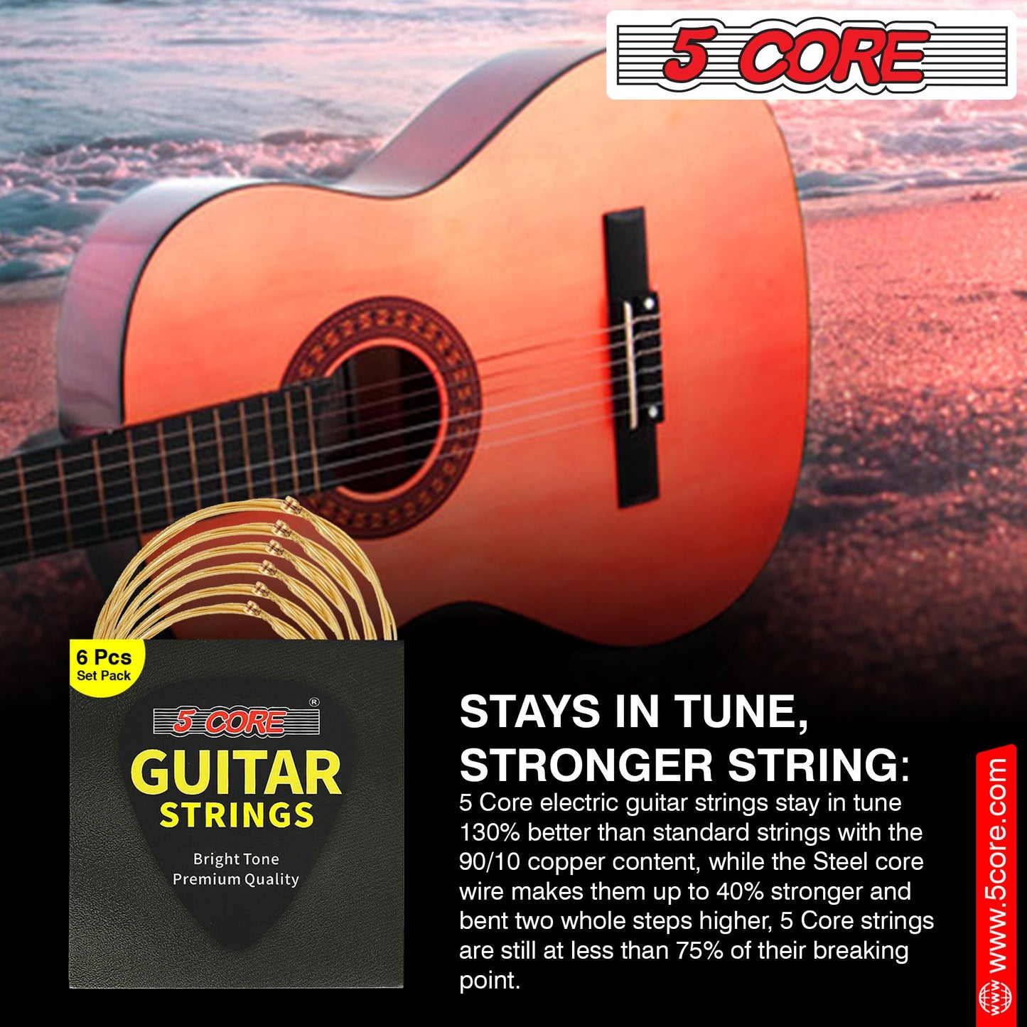 5 Core Guitar Strings Acoustic Pure Phosphor Bronze Guitar Strings .010-.048 Best Guitar Strings Acoustic 6 String set - GS AC BZ