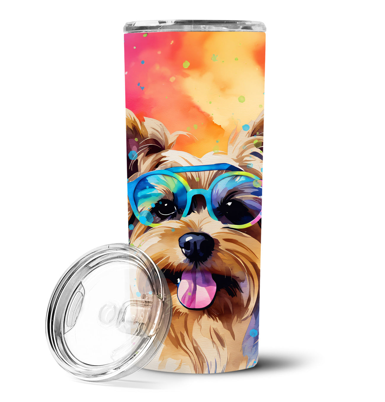 Yorkshire Terrier Hippie Dawg Stainless Steel Skinny Tumbler Vacuum Double Walled Reusable Insulated Tumbler Travel Cup for Coffee Cocktails Gift with Lid, 20 oz