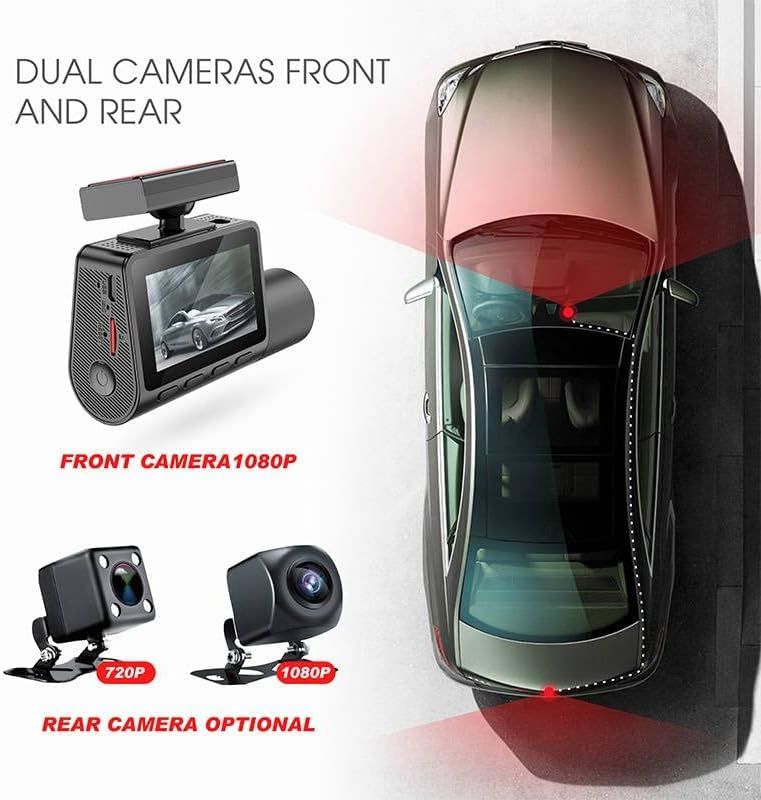 Dual Front Rear Dash Cam 2K QHD +1080p 2" Display 140° Wide Angle Monitoring Range Monitoring Dash Camerca with GPS Super Night Vision G-Sensor