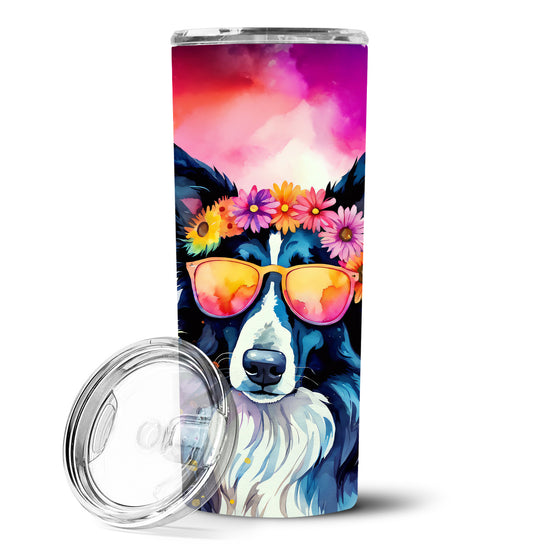 Border Collie Hippie Dawg Stainless Steel Skinny Tumbler Vacuum Double Walled Reusable Insulated Tumbler Travel Cup for Coffee Cocktails Gift with Lid, 20 oz