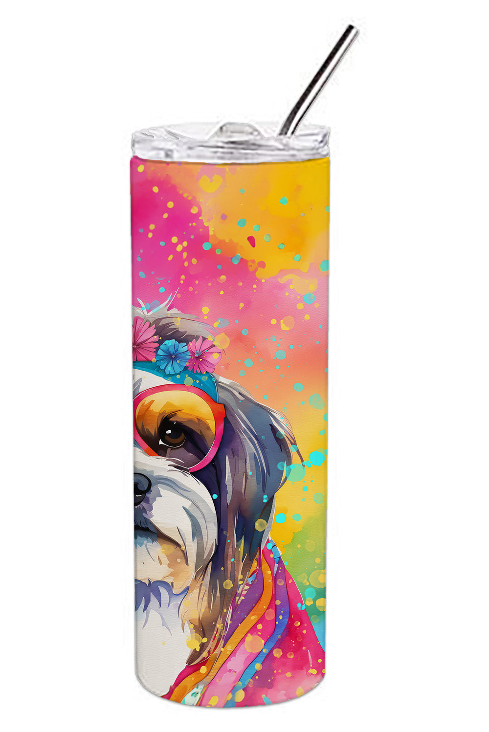 Shih Tzu Hippie Dawg Stainless Steel Skinny Tumbler Vacuum Double Walled Reusable Insulated Tumbler Travel Cup for Coffee Cocktails Gift with Lid, 20 oz