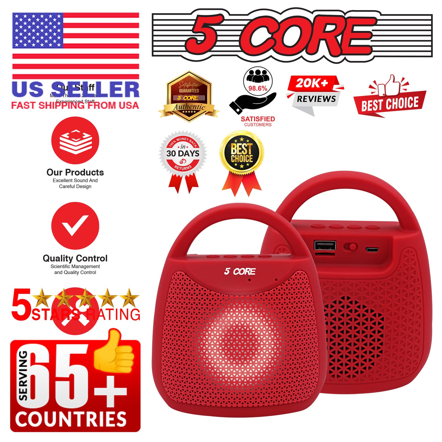 5 Core Bluetooth Speaker Wireless Outdoor Portable Waterproof Loud Small Blue Tooth USB Bocinas for Patio Pool Party Beach Home Travel - BLUETOOTH-13R