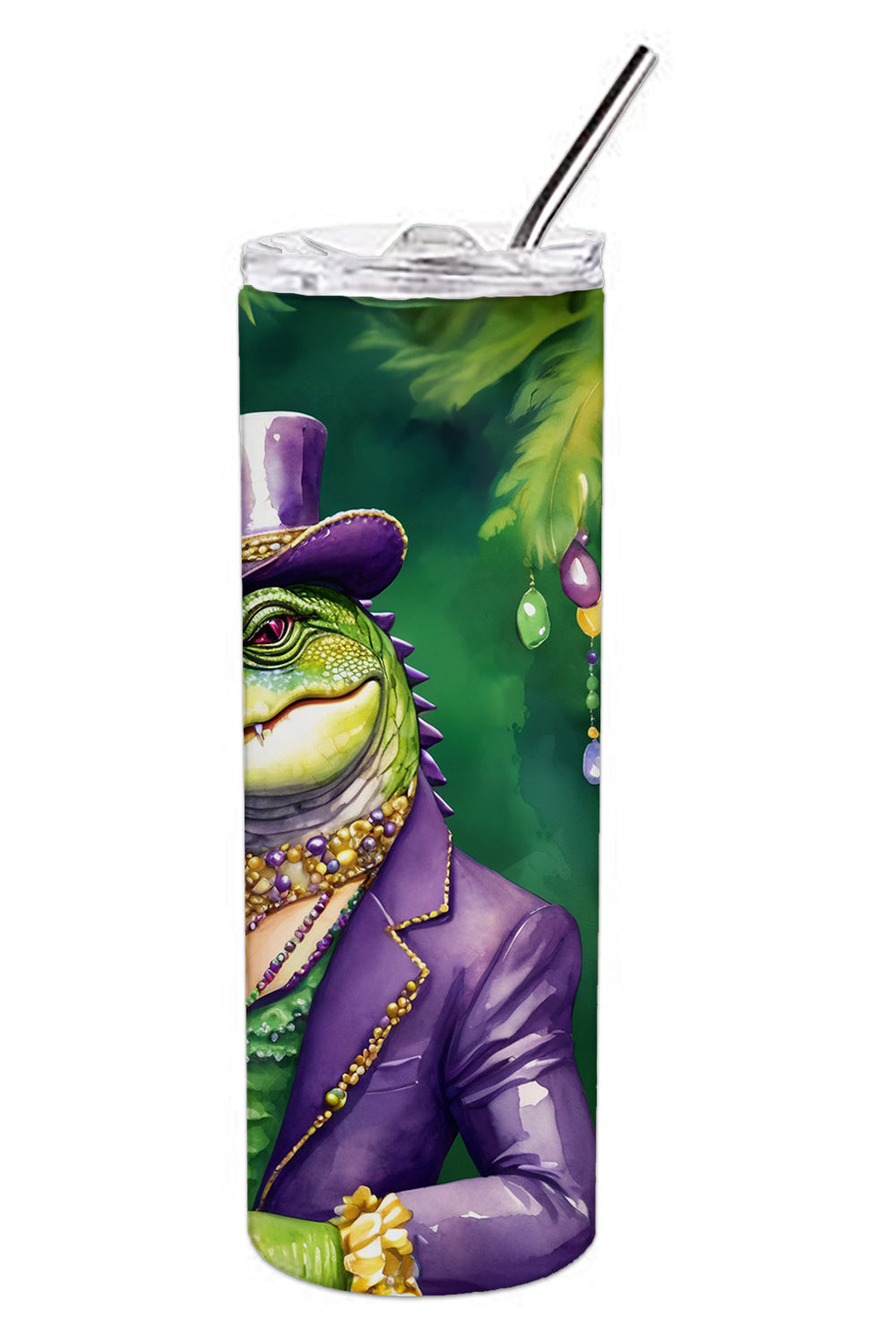 Alligator King of Mardi Gras Stainless Steel Skinny Tumbler Vacuum Double Walled Reusable Insulated Tumbler Travel Cup for Coffee Cocktails Gift with Lid, 20 oz