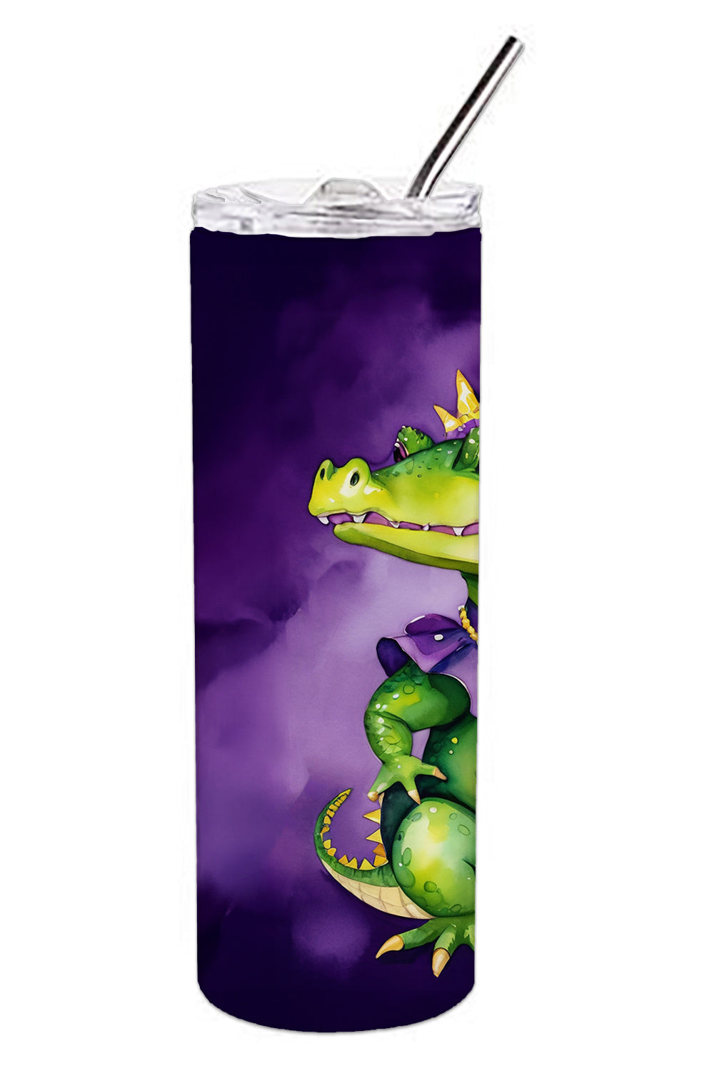 Alligator Mardi Gras Stainless Steel Skinny Tumbler Vacuum Double Walled Reusable Insulated Tumbler Travel Cup for Coffee Cocktails Gift with Lid, 20 oz