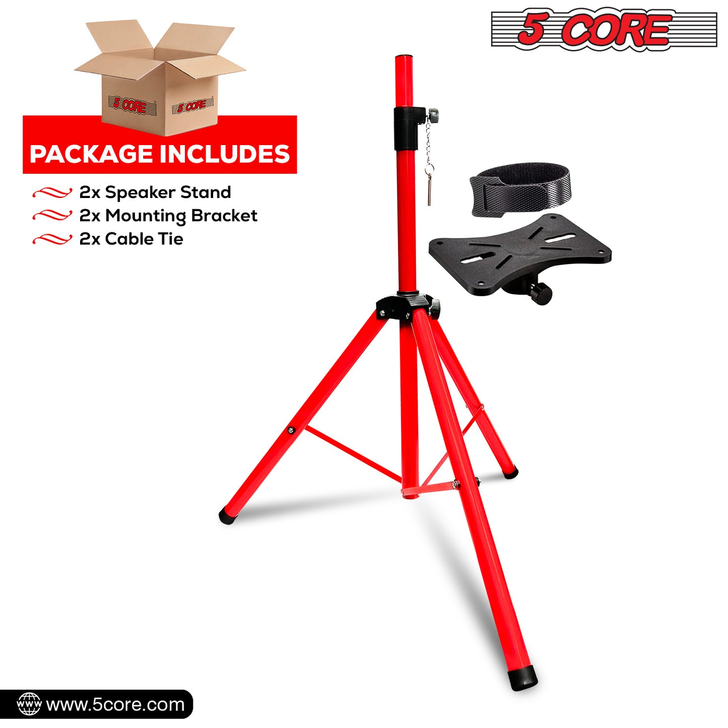 5 Core Speaker Stand Tripod Floor Tall Pair Adjustable Up to 72 Inch DJ Studio Monitor Stands Pole Mount  - SS ECO 2PK WoB