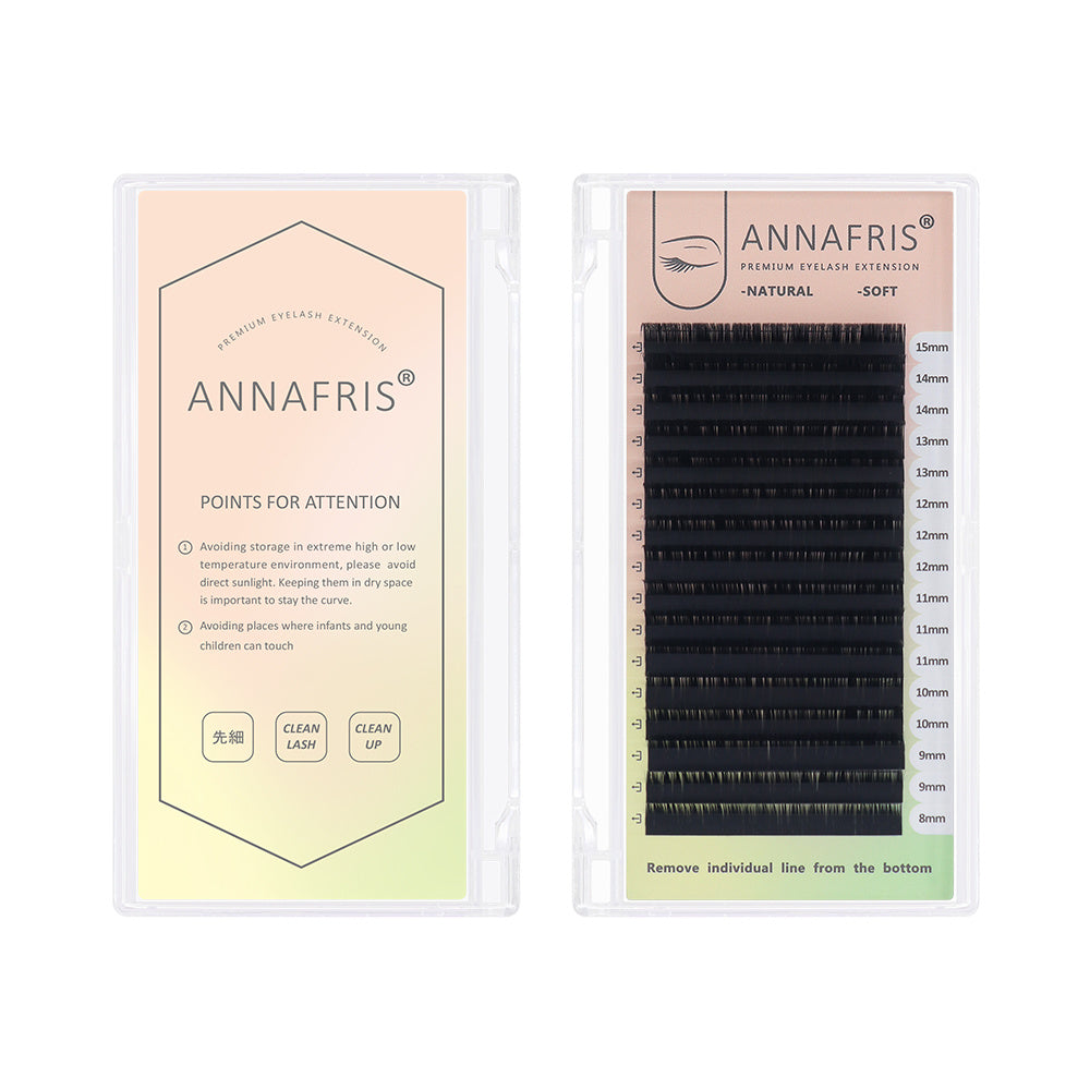 ANNAFRIS 16Rows L/L+/LC/LD/LU(M)/N Curl False Eyelash Extensions Mink Matte Black 8-15mm Mixed Tray L curl Makeup Lashes