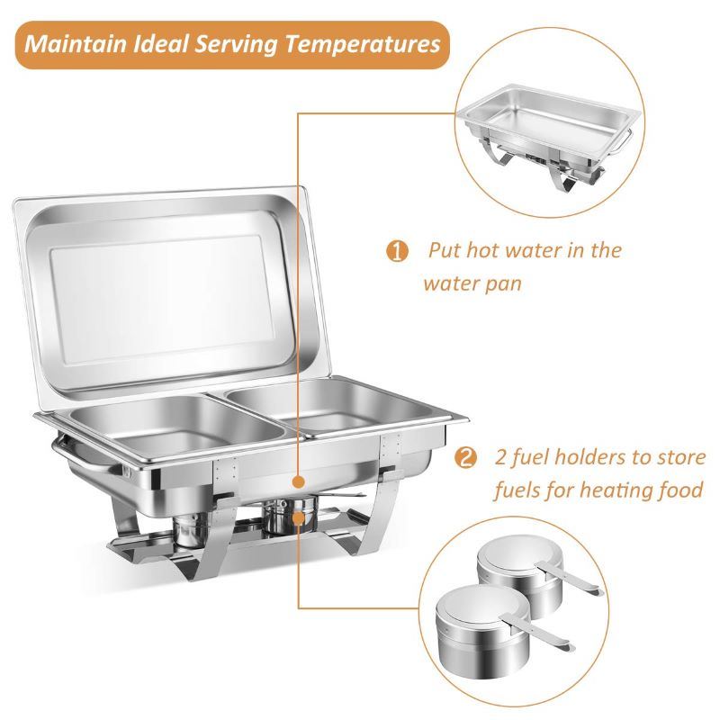 9 Quart 2 Packs Chafing Dish Chafer Dishes Buffet Set Stainless Steel Rectangular Chafing Dish Set