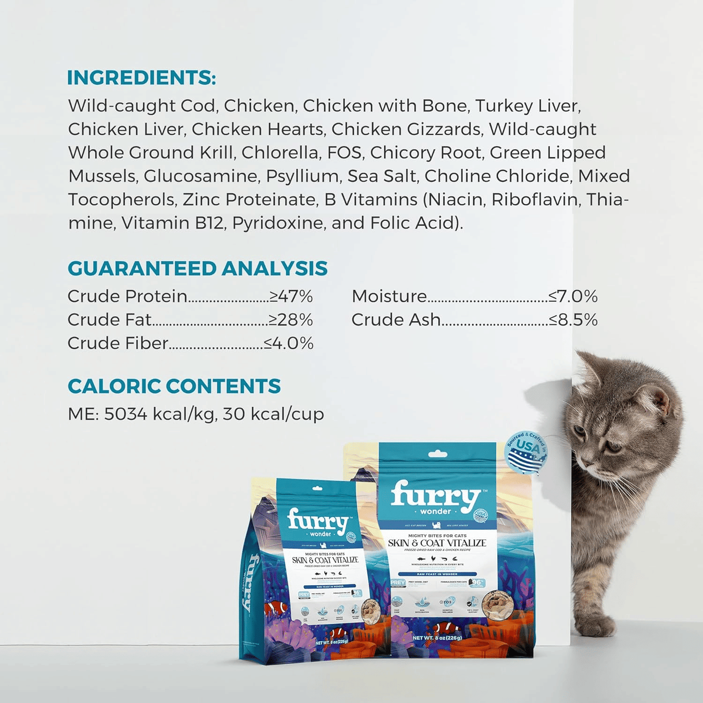 Freeze Dried Raw Cat Food Grain Free Mighty Bites for Cats 16oz High Protein Cat Food for All Breeds and Life Stages, Chicken & Pigeon