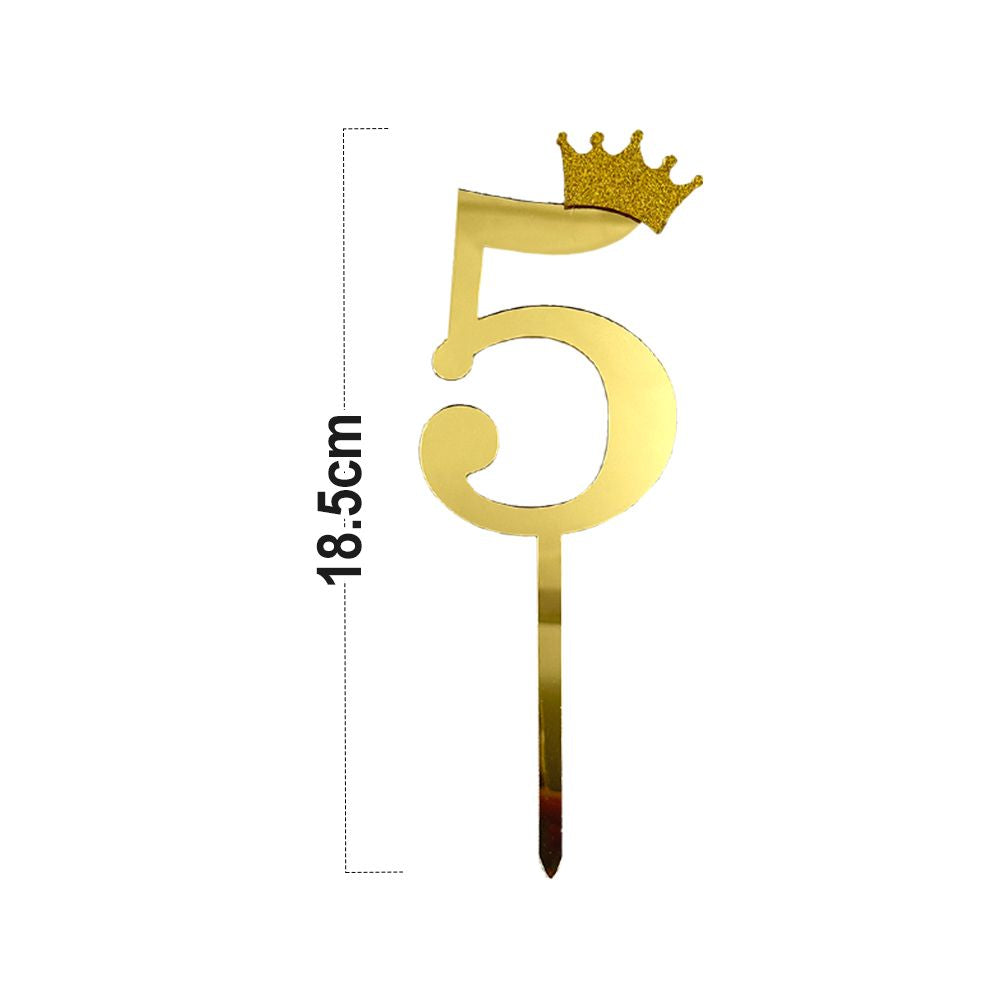 12pcs Number 5 Crown Cake Topper and Gold Acrylic Happy Birthday Cake Toppers for Wedding Anniversary or Birthday Party Decorations