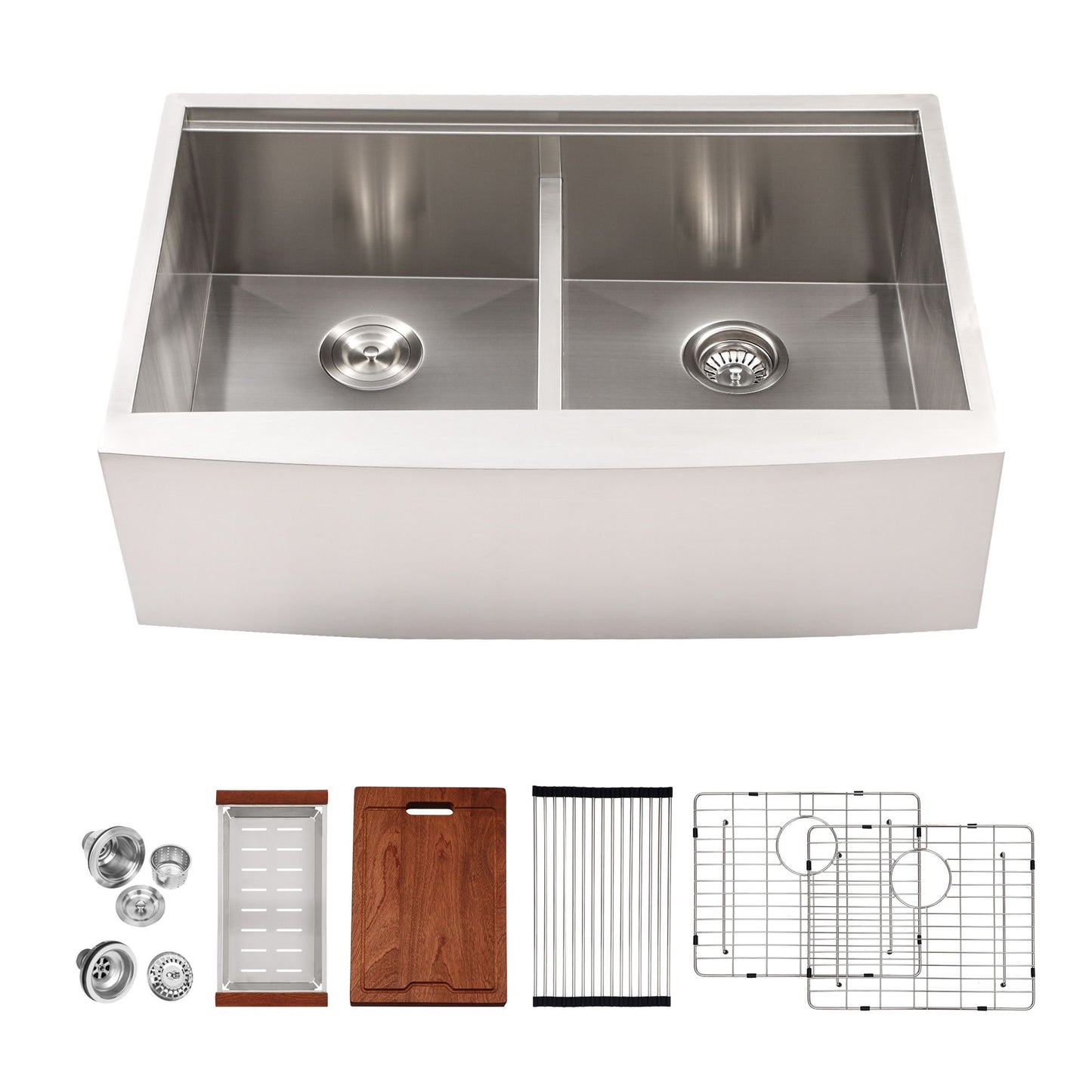 Lordear 33 Inch Farmhouse Sink 16 Gauge Kitchen Sink Apron Front Double Bowl Low Divide Workstation Stainless Steel Sink