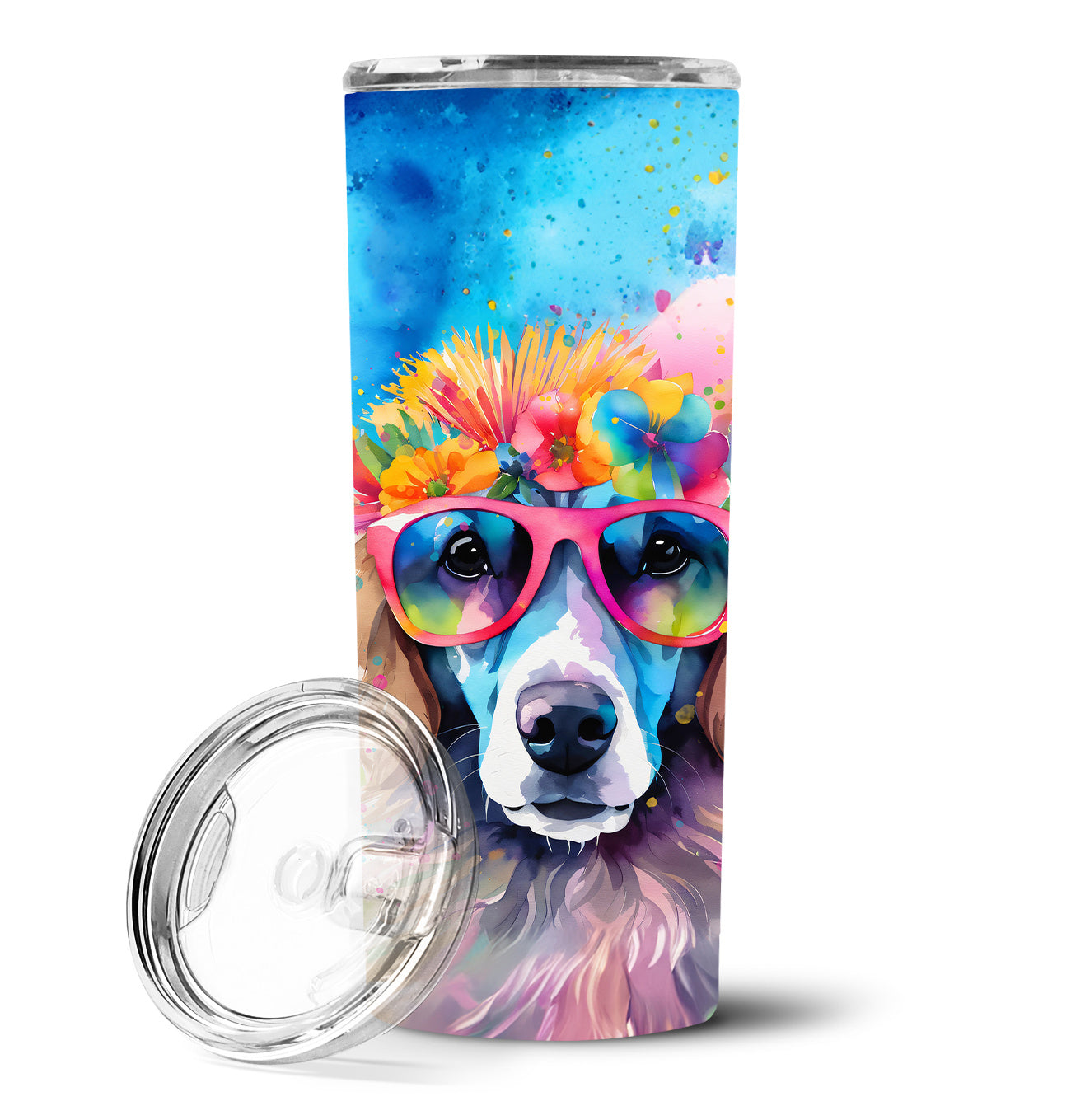 Poodle Hippie Dawg Stainless Steel Skinny Tumbler Vacuum Double Walled Reusable Insulated Tumbler Travel Cup for Coffee Cocktails Gift with Lid, 20 oz