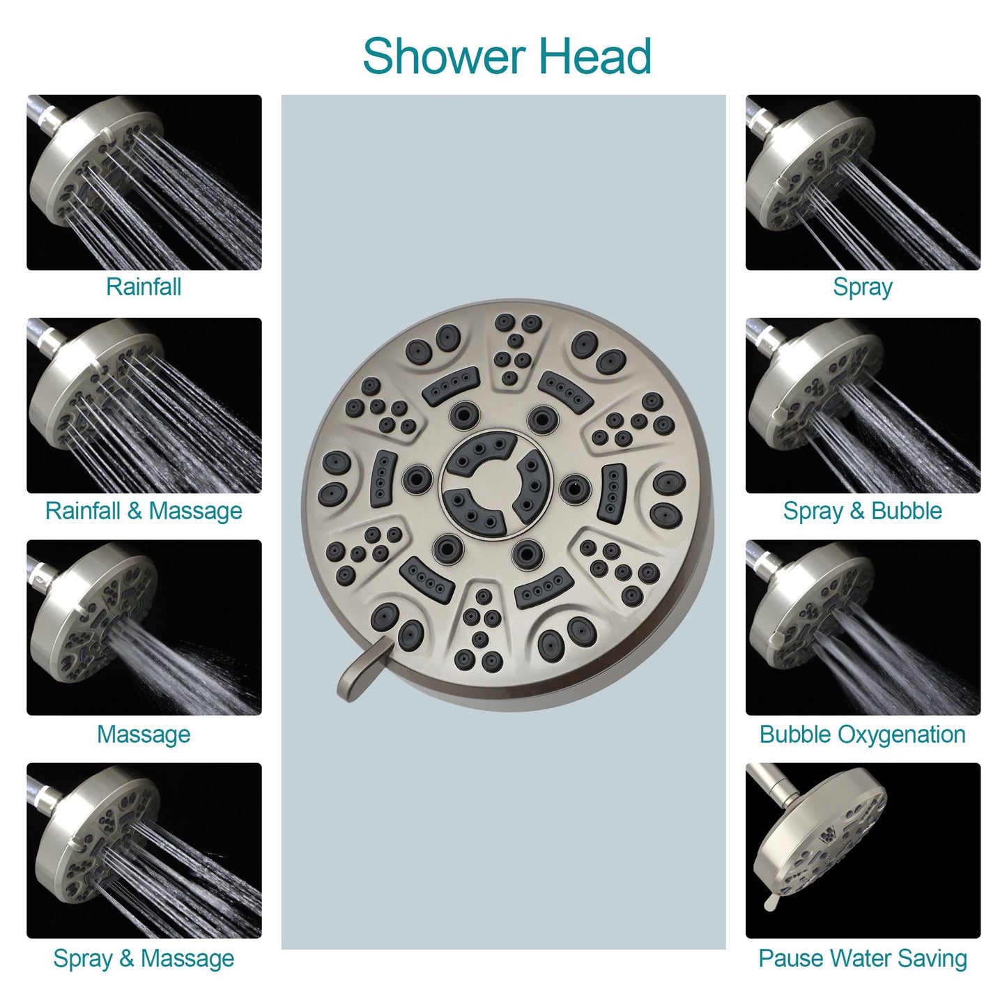 4.7in. Wall Mount Dual Multi Function ABS Round Rainfall Shower Head And Handheld Spray Set With Shower Slide Bar