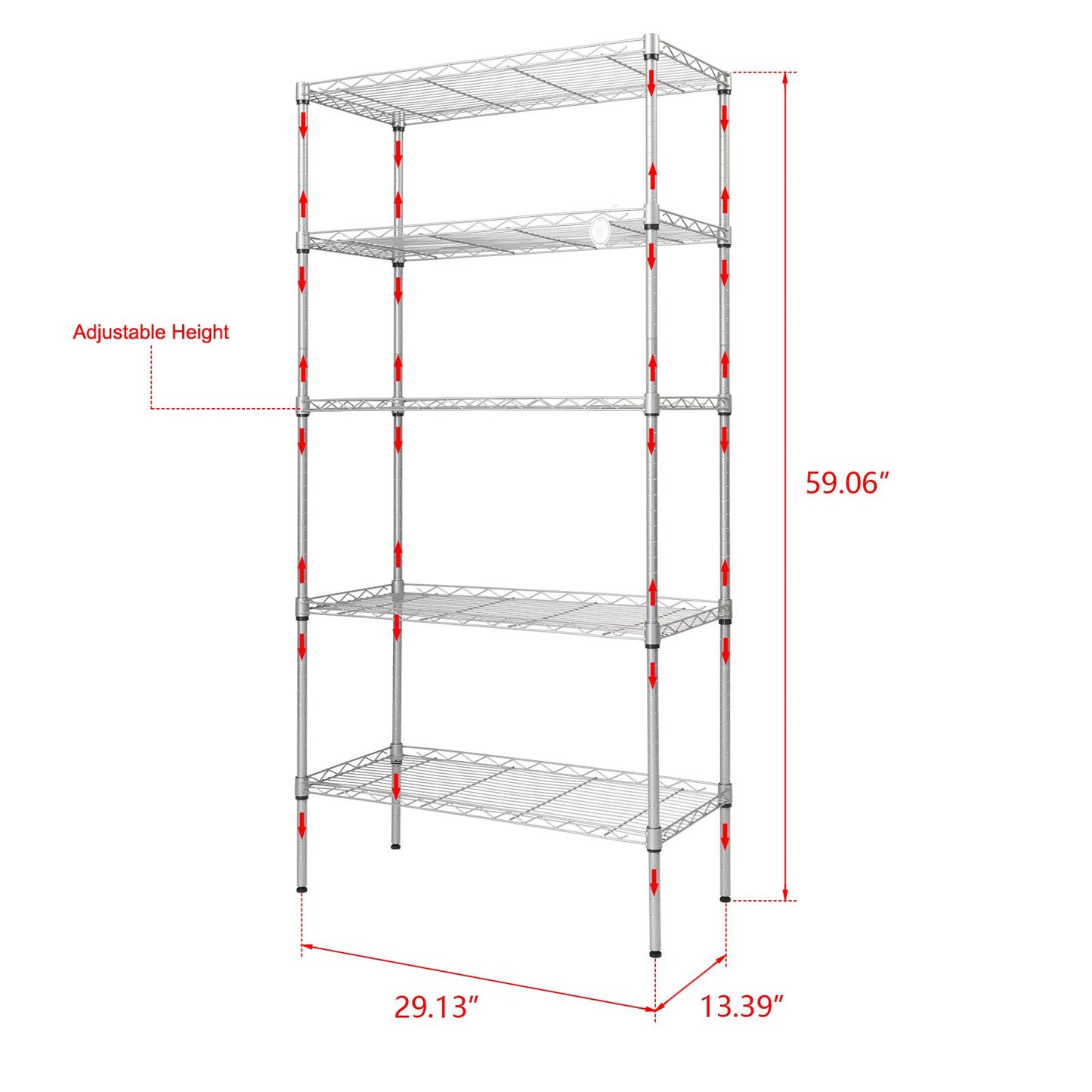 Home Kitchen Supplies Furniture, 5-Tier Metal Shelving Racks, Adjustable Metal Storage Racks, 5-Tier Shelving Unit with Leveling Feet, 13.5" D x 29" W x 59" H, 550 lb Weight Capacity