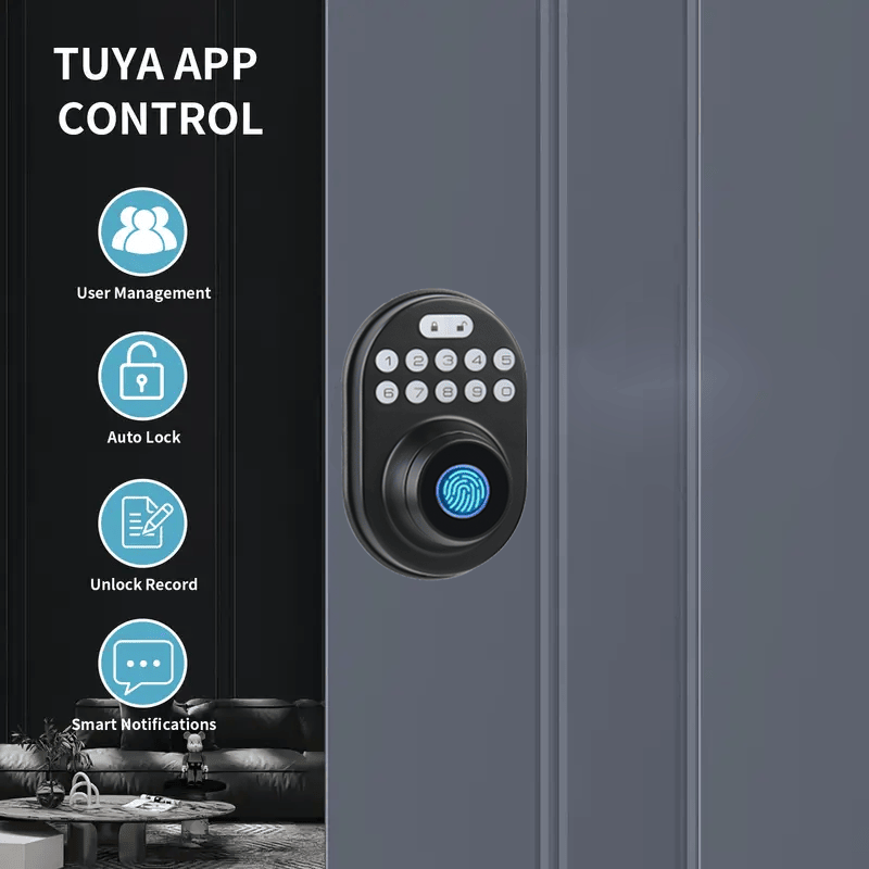 Tuya Smart Fingerprint Door Lock with Lock, Biometric Door Lock with App Control and Key, Keyless Thumbprint Door Lock for Bedrooms, Front Doors, Houses, Apartments, Offices and Garages