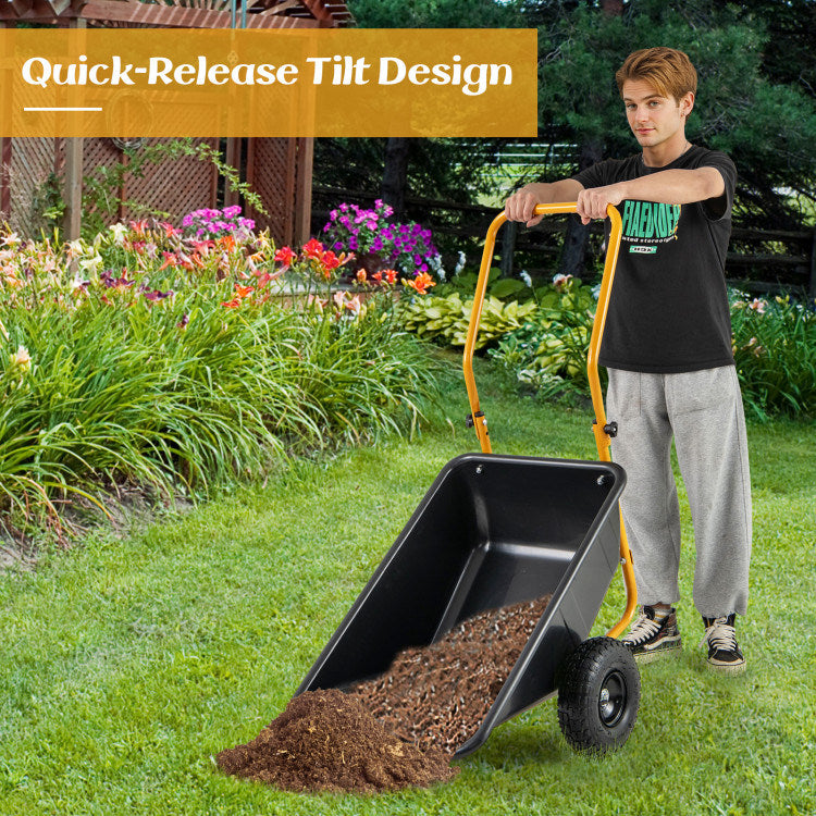 Dual-Wheel Wheelbarrow Garden Utility Cart with Pneumatic Tires