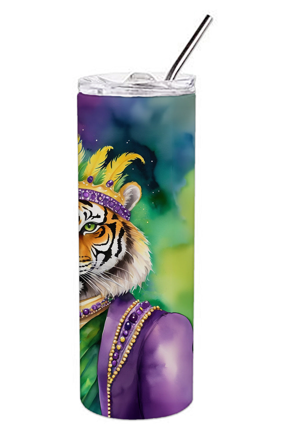 Tiger the King of Mardi Gras Stainless Steel Skinny Tumbler Vacuum Double Walled Reusable Insulated Tumbler Travel Cup for Coffee Cocktails Gift with Lid, 20 oz