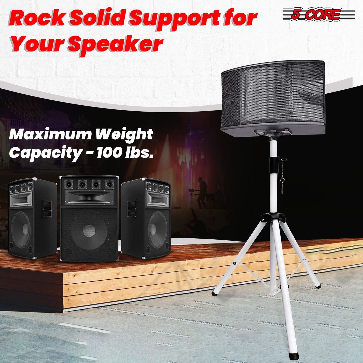 5 Core Speaker Stand Tripod Floor Tall Pair Adjustable Up to 72 Inch DJ Studio Monitor Stands Pole Mount  - SS ECO 2PK WoB