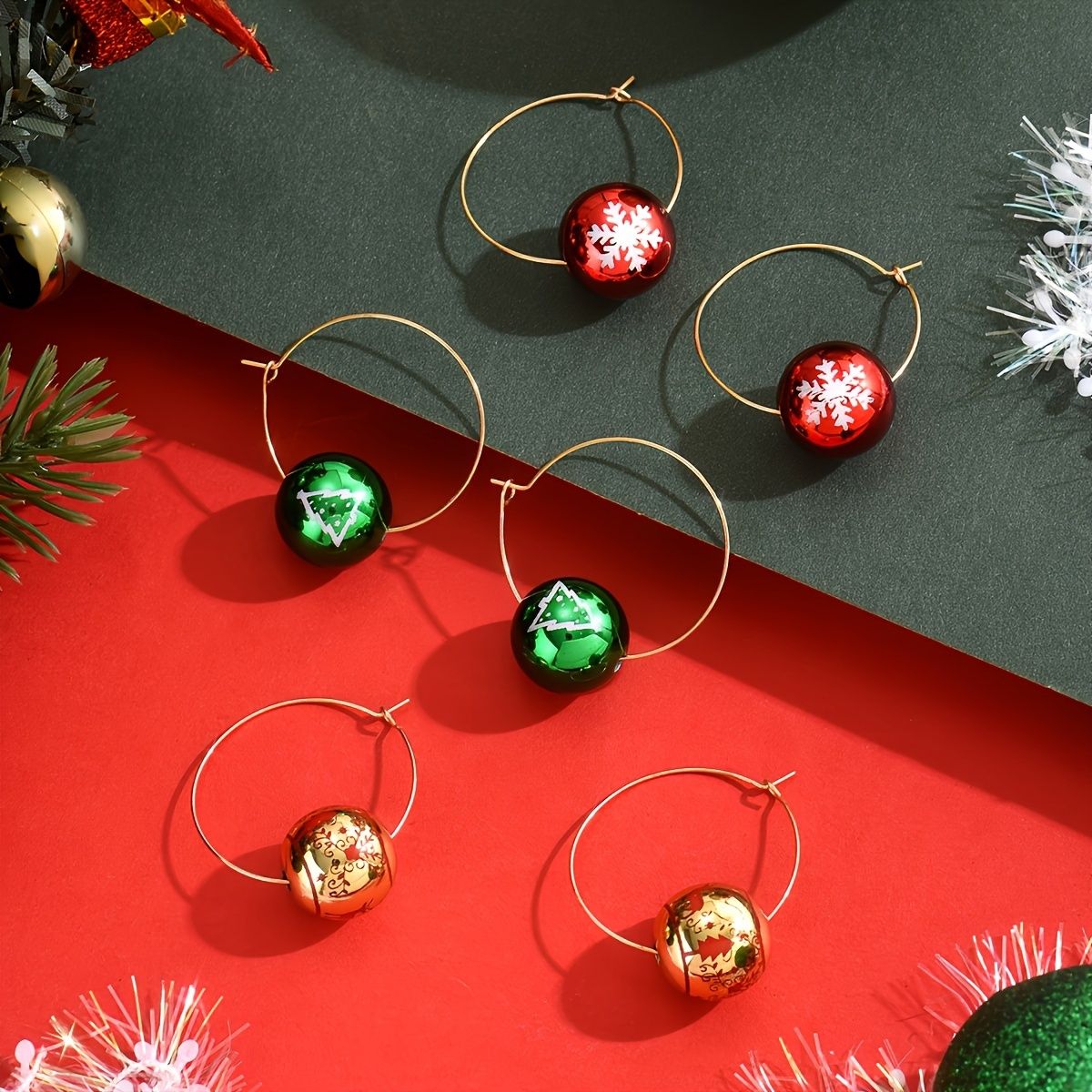 Christmas Charm Earrings - Festive Hoop  Design with Snowflake Ornaments