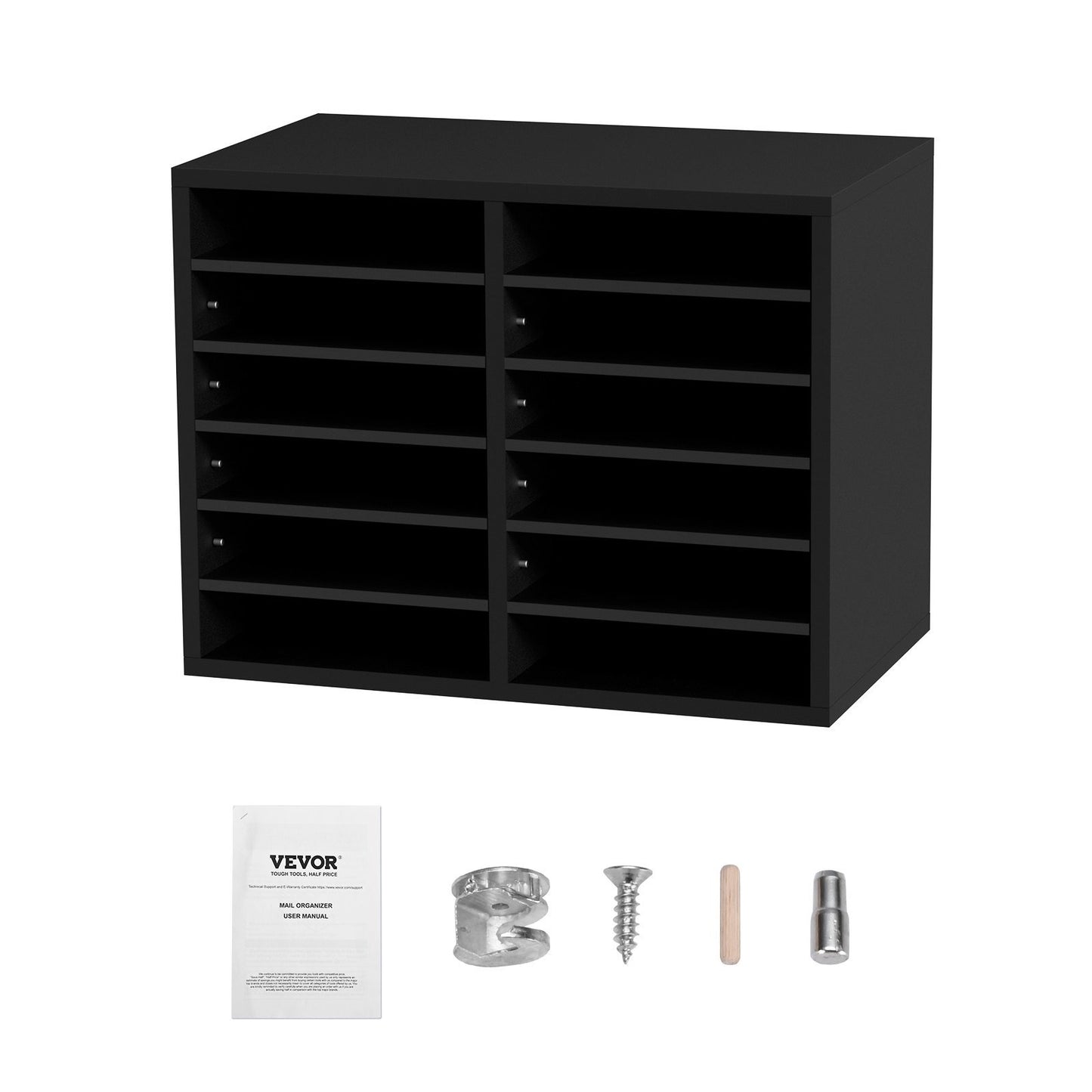 VEVOR Wood Literature Organizer, 12 Compartments, File Sorter with Removable Shelves, Mailboxes Slot for Office Home Classroom Mailrooms Organization, EPA Certified, Black