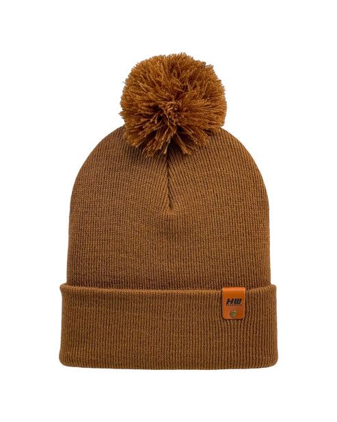 HAAKWEAR Pom Pom Beanie - Made in USA- Camel Brown