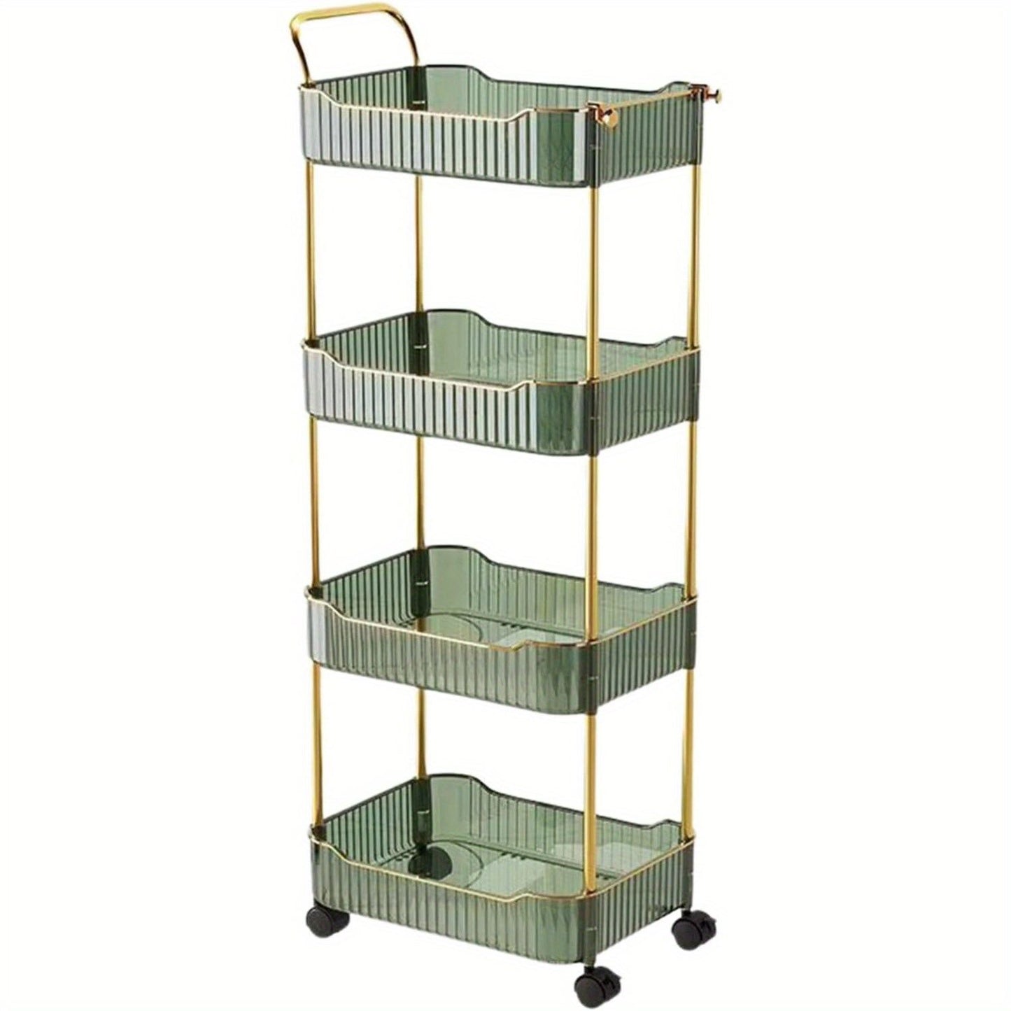 4-Tier Acrylic Rolling Storage Cart, Rolling Utility Cart, Kitchen Cart with Wheels for Bathroom, Living Room, Kithcen, Office Storage and Organization (14''X10''X37'')(Green)