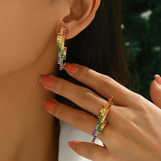 "Sparkling Rainbow Lightning Bolt Earrings -  Make a Statement with Every Step Rainbow Lightning Bolt Earrings - Sparkle and Shine with Every Step"