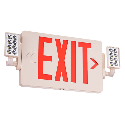 VEVOR LED Exit Sign with Emergency Lights, Two Heads Emergency Exit Light with Battery Backup, Combo Red Letter Fire Exit Lighting, Commercial Exit Signs for Business, White Tested to UL Standards