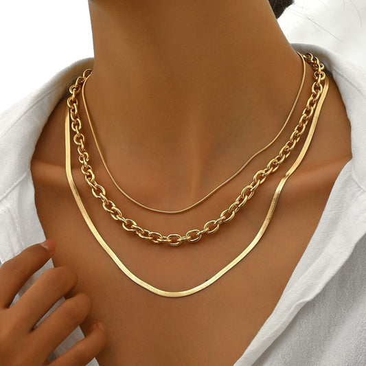 "Stylish Gold Layered Chain Necklace Set -  Trendy and Versatile Jewelry for Women"