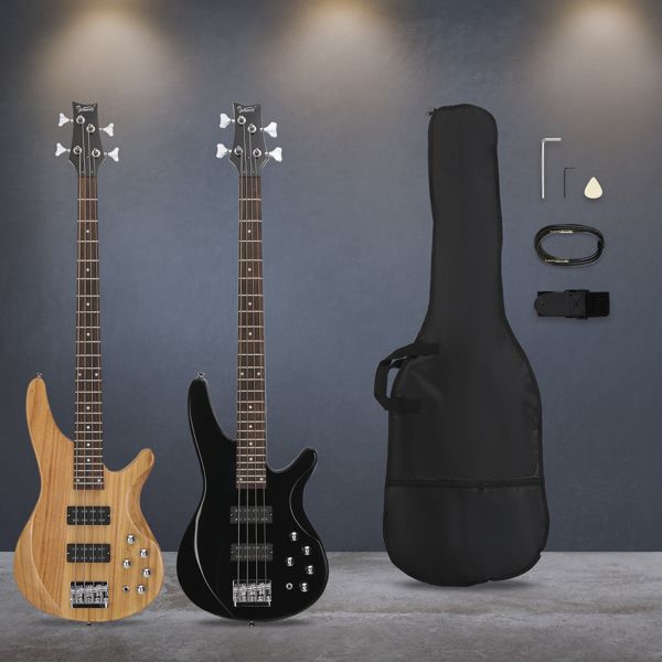 [Do Not Sell on Amazon]Glarry 44 Inch GIB 4 String H-H Pickup Laurel Wood Fingerboard Electric Bass Guitar with Bag and other Accessories Black