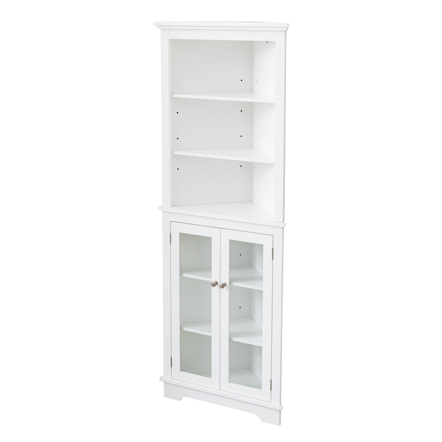 FRALIMK Matte White Tall Corner Storage Cabinet, Floor Storage Narrow Organizers With Double Glass Doors and Adjustable Shelves