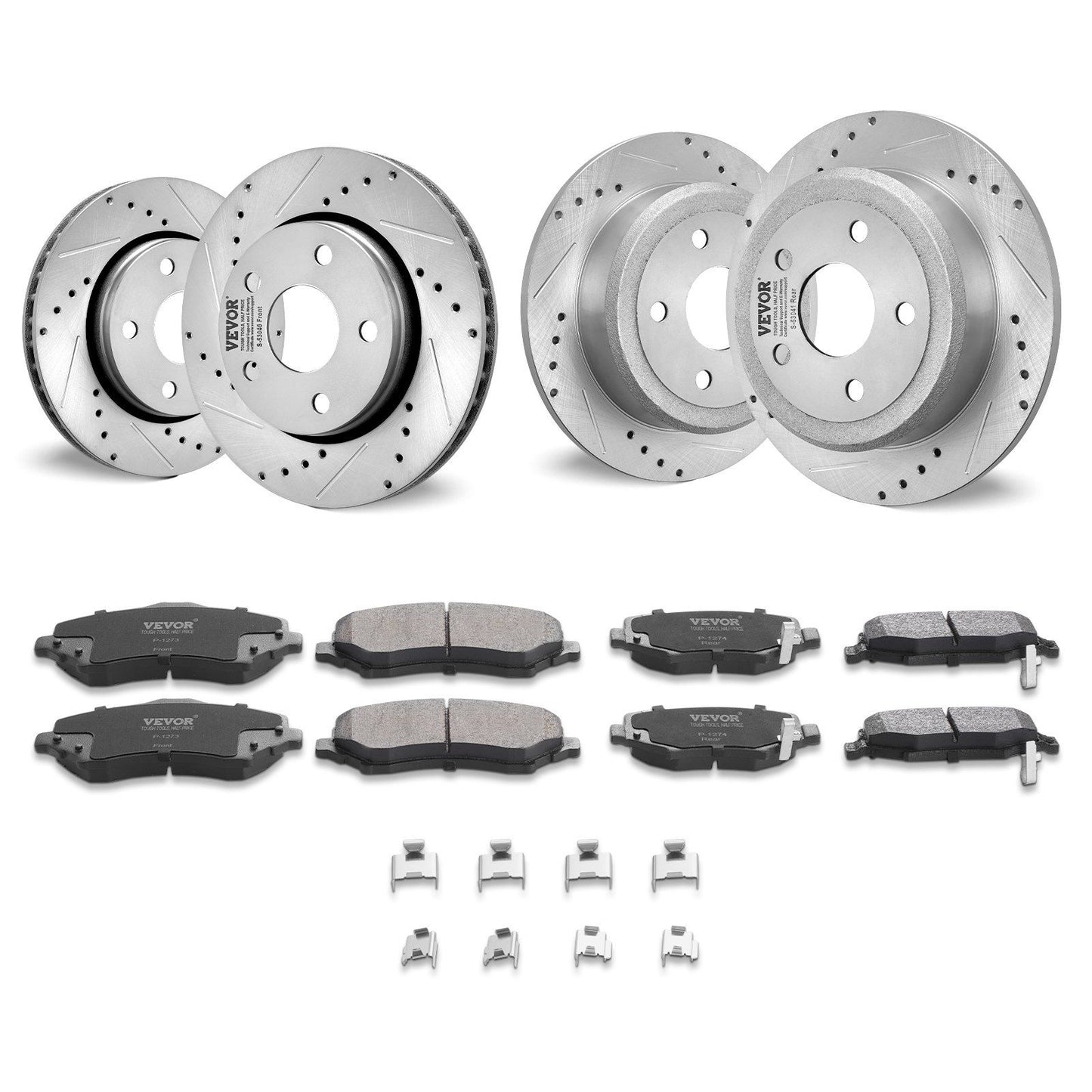 VEVOR Drilled Slotted Front&Rear Brake Rotors Pads Kit for 07-2017 Jeep Wrangler