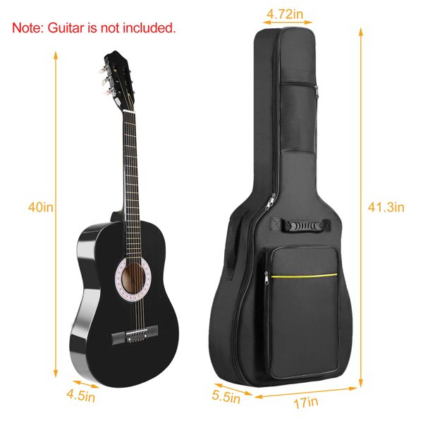 41' Guitar Backpack Adjustable Shoulder Strap Water-resistant Guitar Carry Bag 5mm Thick Padded Protective Acoustic Guitar Bag