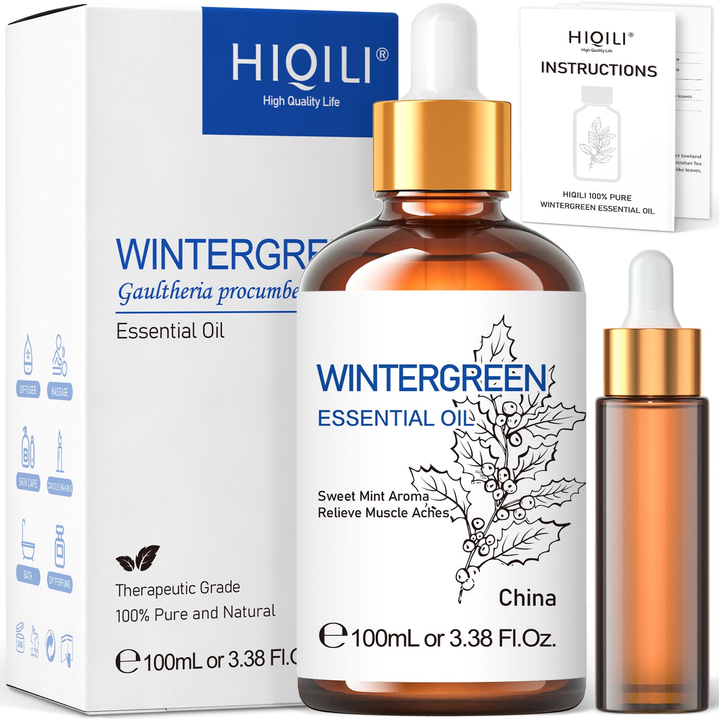 HIQILI 100ML Wintergreen Rose Jasmine Mint Clove Essential Oils for Skin Care Diffuser Humidifier Massage Candle Soap Making